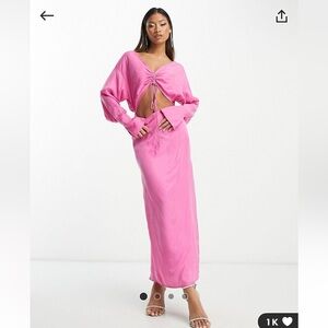 asos pink maxi dress with drawstring cutout